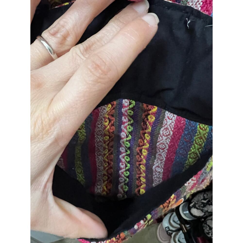 Billabong Boho Backpack Multicolor Woven Tribal Stripe Tassel Drawstring Bag - Picture 5 of 16